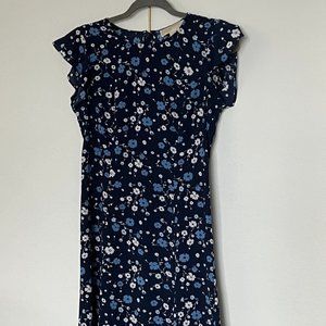 michael kors blue floral flounce sleeve dress